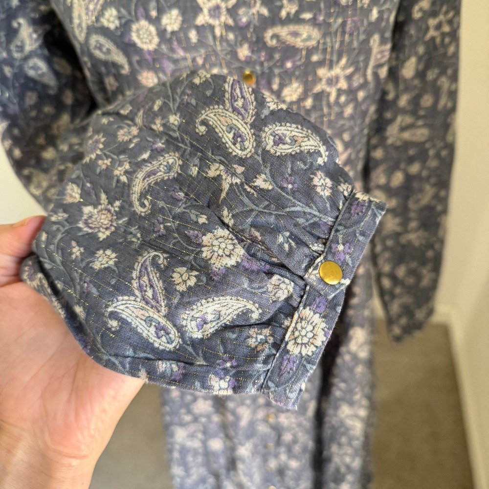 Louis Louise Paris Blue Floral Paisley Maxi‎ Dress Medium French Prairie Peasant - Picture 4 of 11